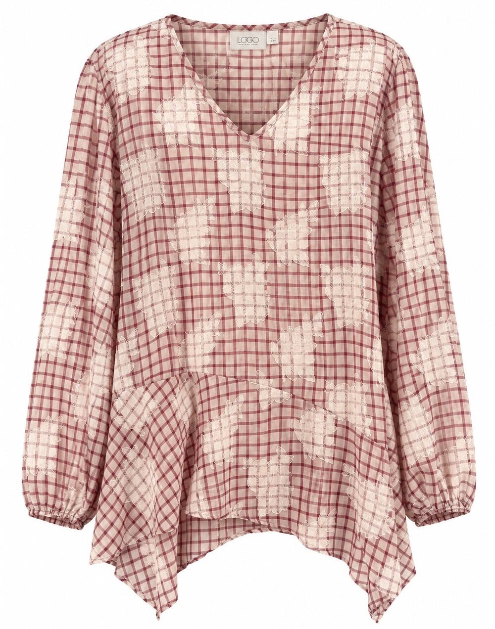 LOGO by Lori Goldstein Printed Burnout Sheer Tunic Blouse Size XL Floral Plaid